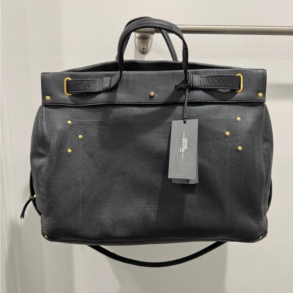 JEROME DREYFUSS Carlos Handbag Black Pebble Leather NWT